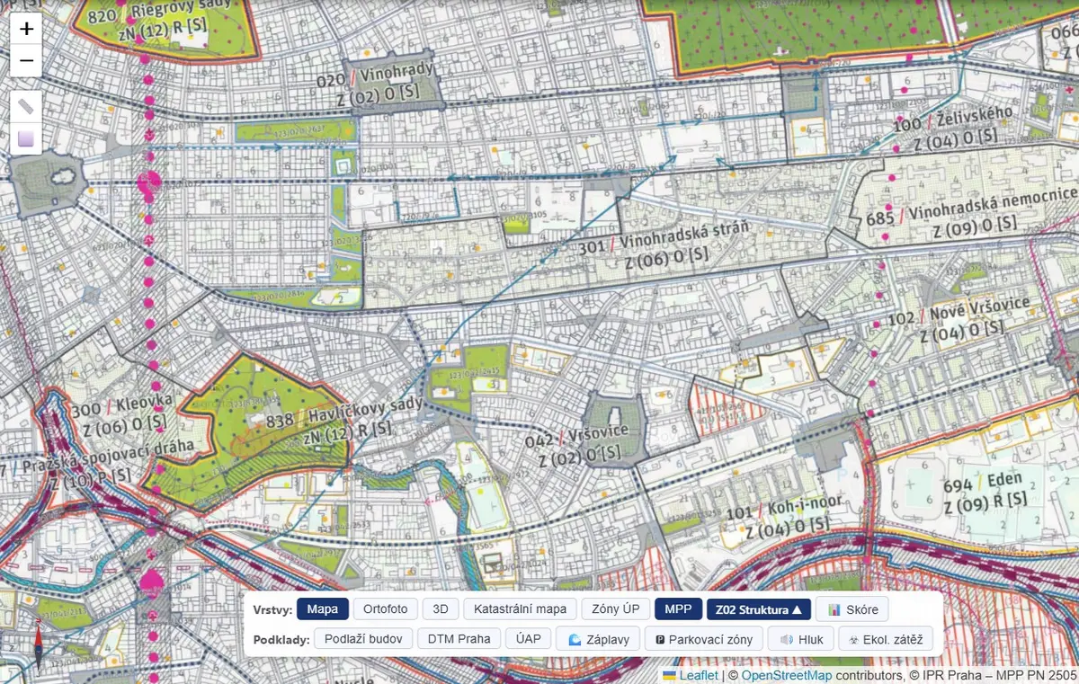 Metropolitní plán Prahy v aplikaci devcheck
