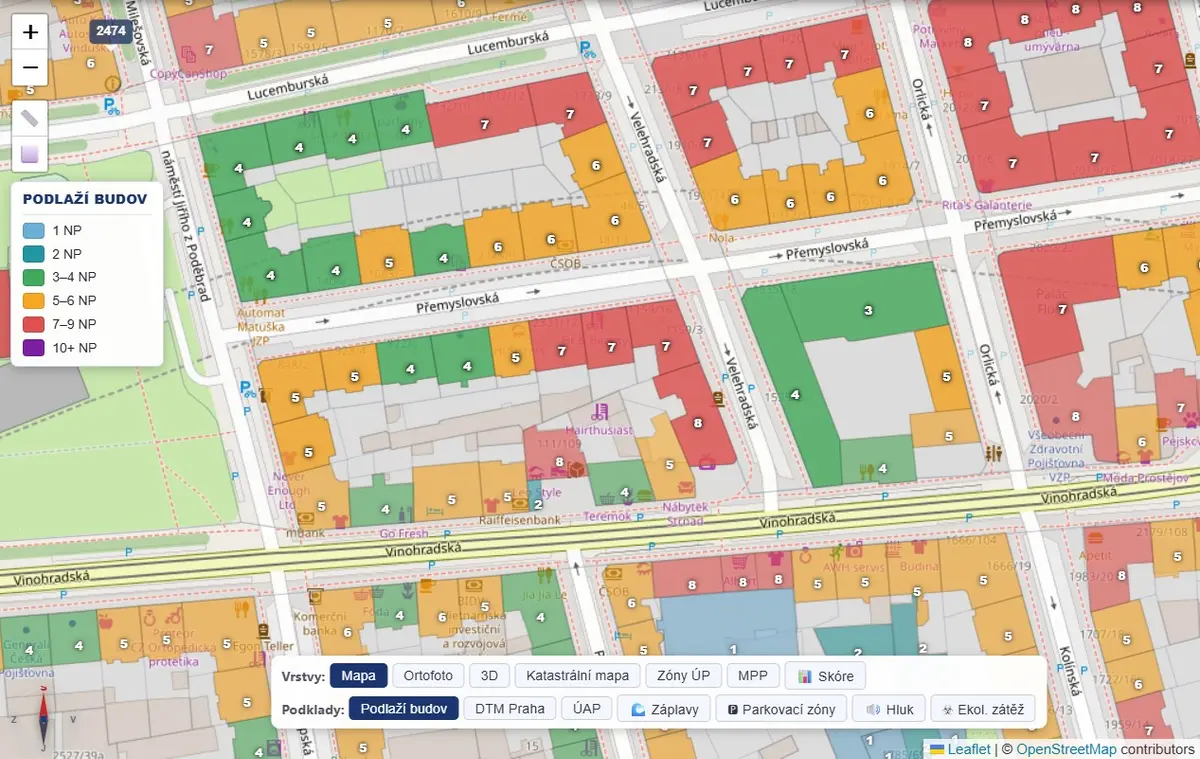 Podlaží budov v aplikaci devcheck