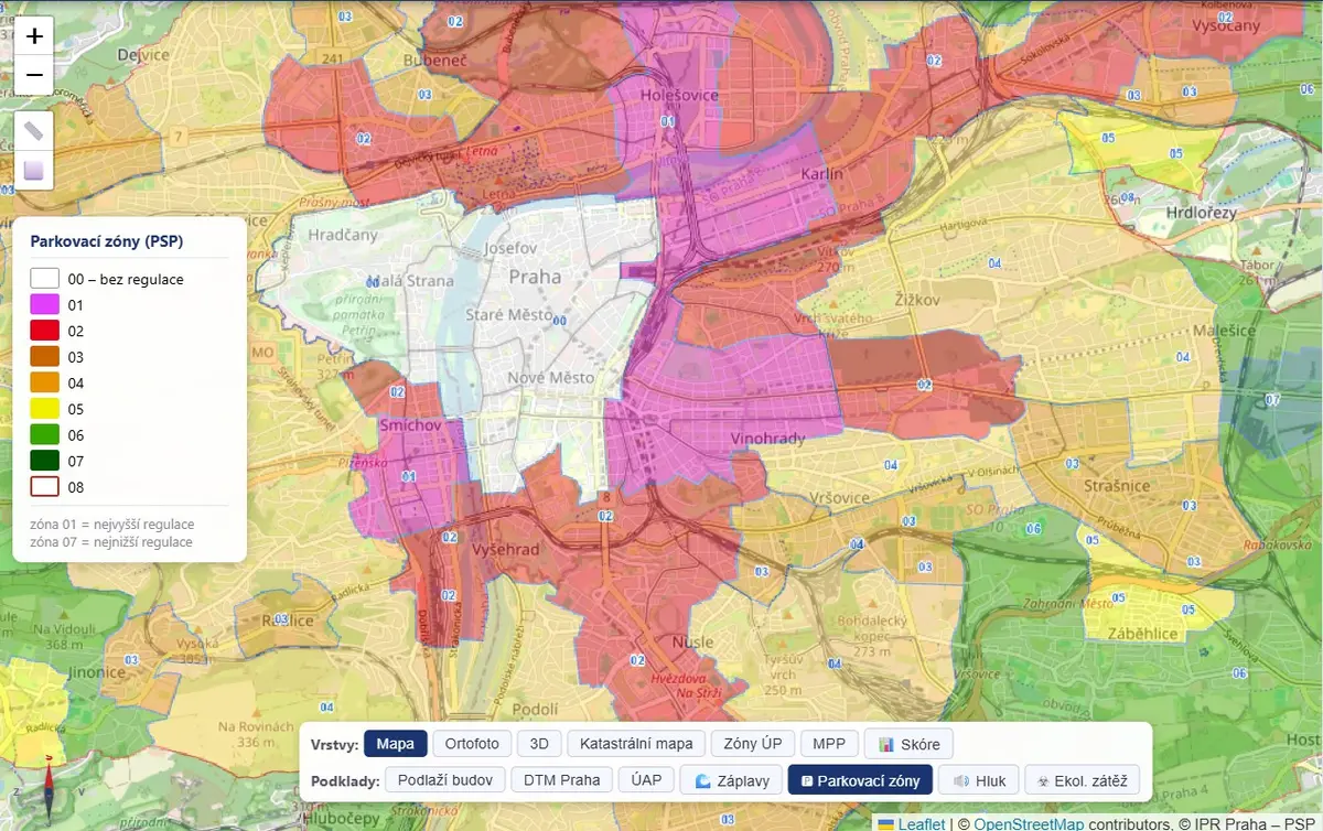 Parkovací zóny PSP v aplikaci devcheck