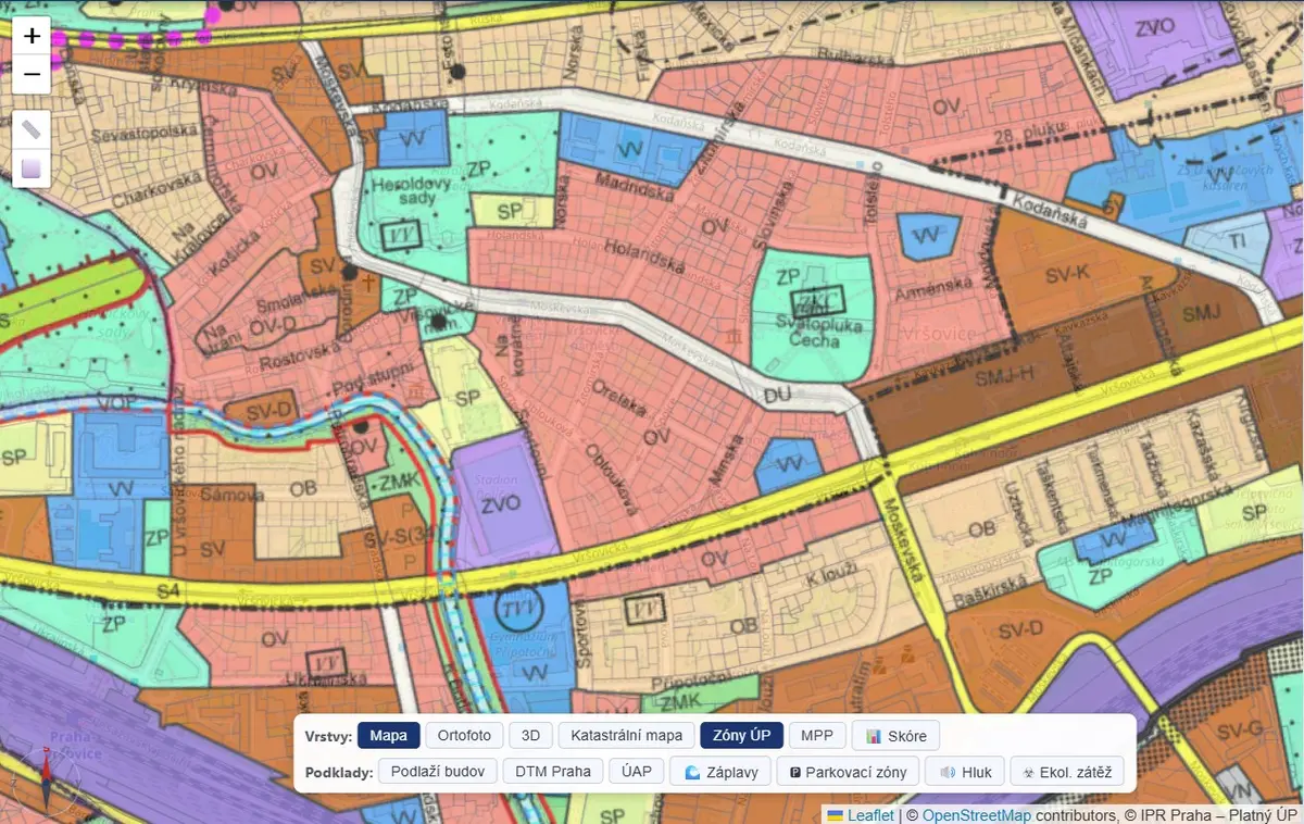 Zóny územního plánu v aplikaci devcheck